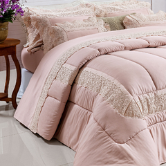 Coleção Valerie rosa chá - 2 enxovais completos para cama Casal com 73 cm de altura Edredom + lençol + almofadas 300 fios egípcios - comprar online