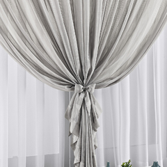 Cortina Cinza em linho misto com listras suaves e voil - cortina com duas camadas 3,00 X 2,80M - comprar online