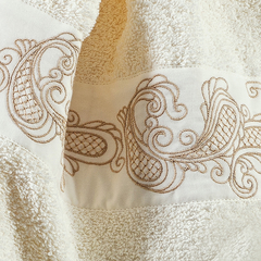 COLEÇÃO DUCALE - Jogo de toalha de banho Bordada com 5 peças - Palha com bordado bege dourado - comprar online