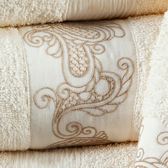 COLEÇÃO DUCALE - Jogo de toalha de banho Bordada com 5 peças - Palha com bordado bege dourado na internet