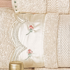 Coleção Florian - Jogo de toalha de banho 5 peças - Jogo de toalha de banho palha com barrado bordado com flores - comprar online