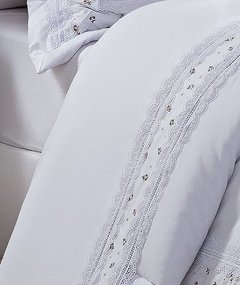 Imagem do Cobre leito KING bordado em percal 200 fios 11 peças com detalhes em renda cor Branco