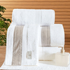 Coleção Galles - Jogo de toalha de banho 5 peças - Jogo de toalha de banho branca com barrado bordado fendi