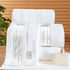 Coleção Galles - Jogo de toalha de banho 5 peças - Jogo de toalha de banho branca com barrado bordado branco
