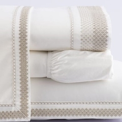 Jogo de lençol queen com bordado no percal 400 fios 100% algodão - Palha com bordado mel - comprar online