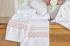 Jogo de toalha de banho bordado 5 peças com barrado bordado percal 600 fios acetinados - comprar online