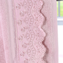 Jogo de toalha de banho bordado rosa - Jogo de toalha de banho com bordado inglês Rosa 2 peças - comprar online