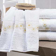 Coleção nuance - Jogo de toalha de banho Bordada com 5 peças - toalha de banho com margaridas bordadas