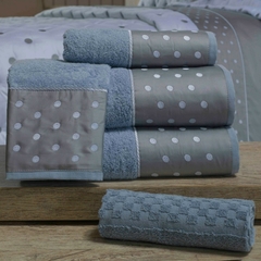 Coleção Luxo - Jogo de toalha de banho cinza com barrado aplicado percal 400 fios bordado em poá com 5 peças - comprar online