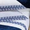 Jogo de lençol casal no percal 200 fios bordado - Jogo de lençol bordado branco e azul