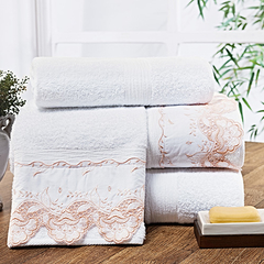 Coleção maiori - Jogo de toalha de banho Bordada com 5 peças - branca com bordado richelieu rosa - comprar online