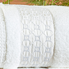 Coleção Marzzo enxoval em algodão egípcio - Jogo de toalha de banho 5 peças - Jogo de toalha de banho branca com barrado bordado