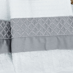 Coleção myriad enxoval em fibra de bambu - Jogo de toalha de banho branca com barrado bordado em fibra de Bambu cinza platino - Tecido ecológico