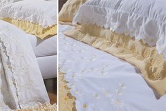 Coleção nuance - Jogo de lençol Casal bordado com flores Bordadas - Margaridas amarelas - LOJA VIRTUAL DA CASA ENXOVAIS DE LUXO - Loja para cama posta, mesa posta, banho e decoração