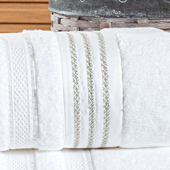 Coleção Savoy enxoval em algodão egípcio - Jogo de toalha de banho branca com barrado bordado em percal 400 fios egípcios fendi