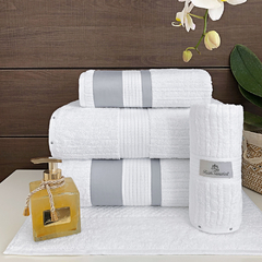 Coleção Square - Jogo de toalha de banho 5 peças - Jogo de toalha de banho branca com barrado platino - comprar online
