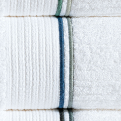 Coleção Terni - Jogo de toalha de banho 5 peças - Jogo de toalha de banho branca com barrado bordado azul marinho e prata