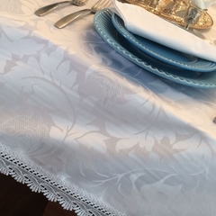 Toalha de mesa retangular para 6 lugares com renda branca 2,20 x 1,45 m - LOJA VIRTUAL DA CASA ENXOVAIS DE LUXO - Loja para cama posta, mesa posta, banho e decoração