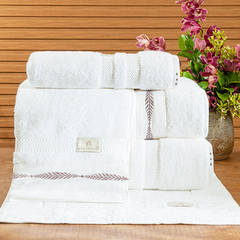 Coleção valence enxoval em algodão egípcio - Jogo de toalha de banho 5 peças - Jogo de toalha de banho branca com barrado bordado nude - comprar online
