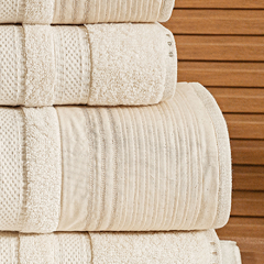 Coleção venezi algodão cru - Jogo de toalha de banho Bordada com 5 peças - Toalha de banho em algodão cru