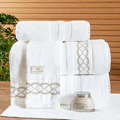 Coleção Victtori enxoval em algodão egípcio - Jogo de toalha de banho 5 peças - Jogo de toalha de banho branca com barrado bordado fendi - comprar online
