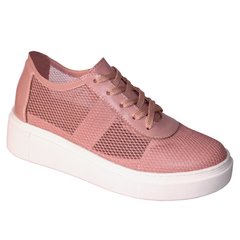 Tênis Casual Em Couro Com Telado Light Pink