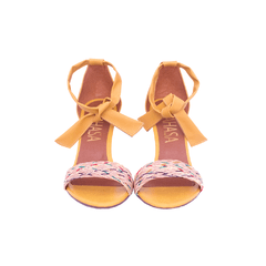 Sandália Amarração Amarela Com Cordão Trançado Salto Fino - MAHASA Calçados Femininos