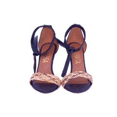 Sandália Amarração Marinho Com Cordão Trançado Salto Fino - MAHASA Calçados Femininos