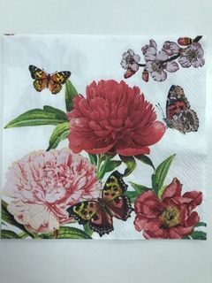 SERVILLETA DECOUPAGE MARIPOSA ROSA ROJA