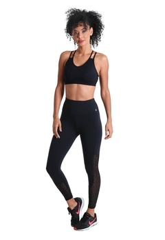 Calça Legging Cós Alto sem transparência e Recorte em Tule