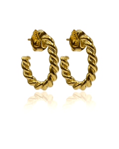 Brinco Semi-Argola Detalhes Torcidos Dourado Banhado a Ouro 18k