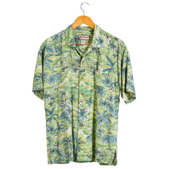 camisa havaiana vintage de seda estampada 