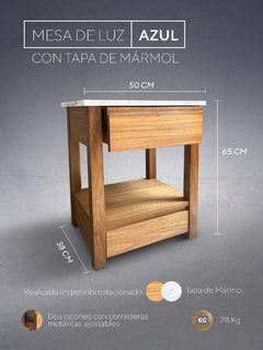 Mesa de luz Azul con tapa de mármol - ROSARIO DELGADO