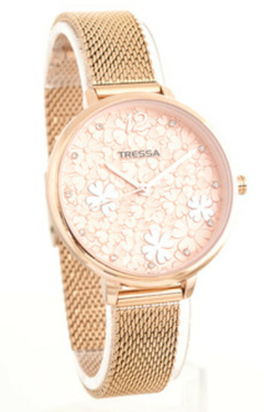 Reloj Tressa Angie-01 Rosè malla de metal tejido para dama - comprar online