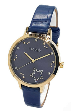 Reloj Blaquè BQ214AD malla de Cuero Azul Borde Dorado para dama