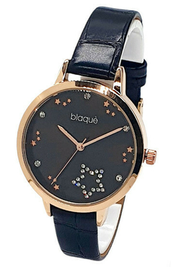 Reloj Blaquè BQ214NR malla de Cuero Negro Borde Rose para dama