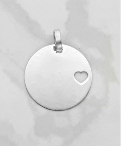 Dije de plata 925 CG0004 Chapita redonda con Corazón