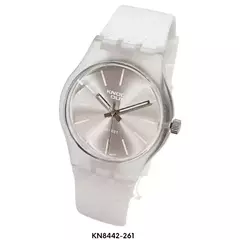 Reloj knock out malla de caucho de Dama KN8442 blanco fondo gris