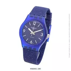 Reloj knock out malla de caucho de Dama KN8442 azul malla glitter números