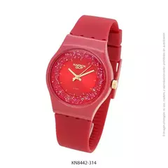 Reloj knock out malla de caucho de Dama KN8442 rojo malla glitter circulo glitter