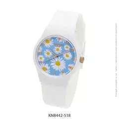 Reloj knock out malla de caucho de Dama KN8442 Blanco fondo floreado margaritas