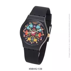 Reloj knock out malla de caucho de Dama KN8442 negro fondo floreado