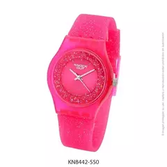 Reloj knock out malla de caucho de Dama KN8442 fucsia fondo glitter, malla glitter