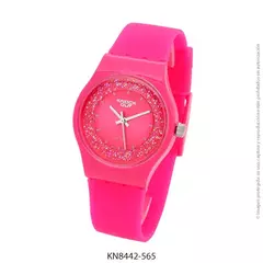 Reloj knock out malla de caucho de Dama KN8442 fucsia fondo glitter