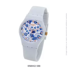 Reloj knock out malla de caucho de Dama KN8442 celeste fondo floreado