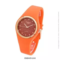 Reloj knock out malla de caucho de Dama KN8449 caucho chico naranja fondo glitter