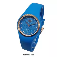 Reloj knock out malla de caucho de Dama KN8449 caucho chico turquesa fondo glitter