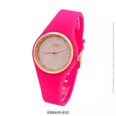 Reloj knock out malla de caucho de Dama KN8449 caucho chico fucsia fondo nacar con perlas