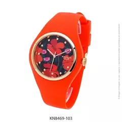 Reloj knock out malla de caucho de Dama KN8469 grande Rojo floreado