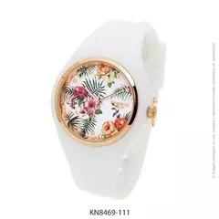 Reloj knock out malla de caucho de Dama KN8469 grande blanco con flores